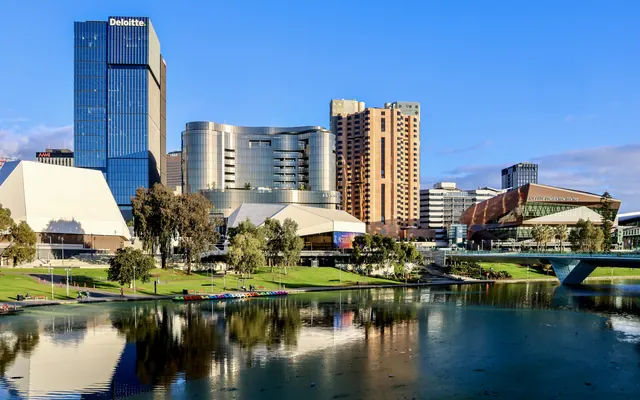 The Adelaide skyline across the River Torrens
