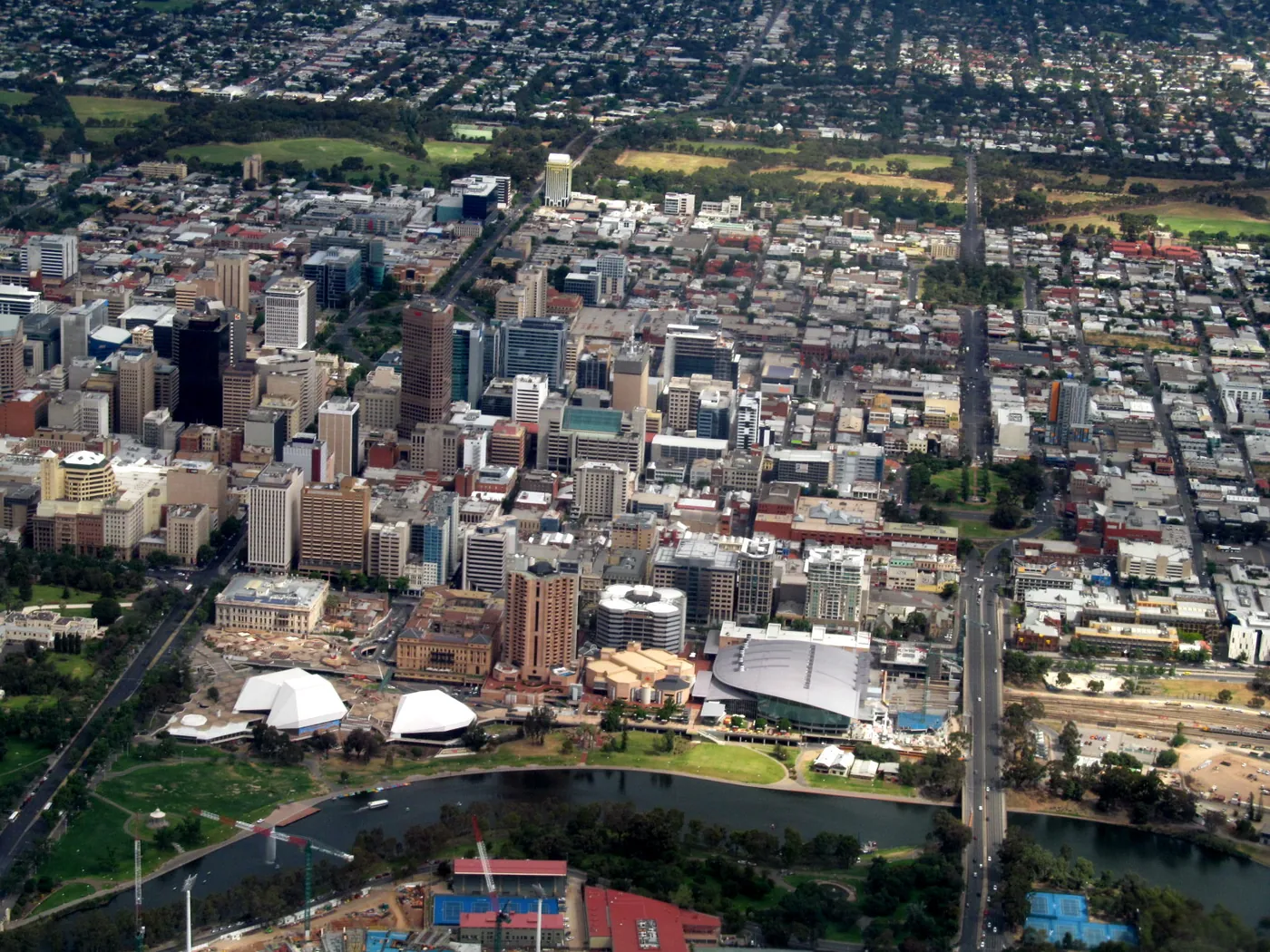 Central Adelaide and its parklands from the air