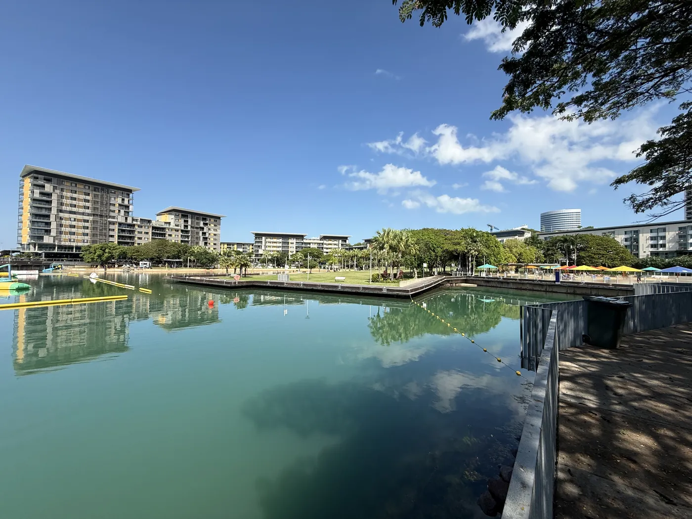 The lagoon and apartments at the Darwin Waterfront