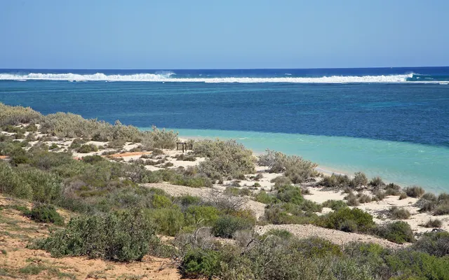 Dunes, scrub and the lagoon inside Ningaloo Reef