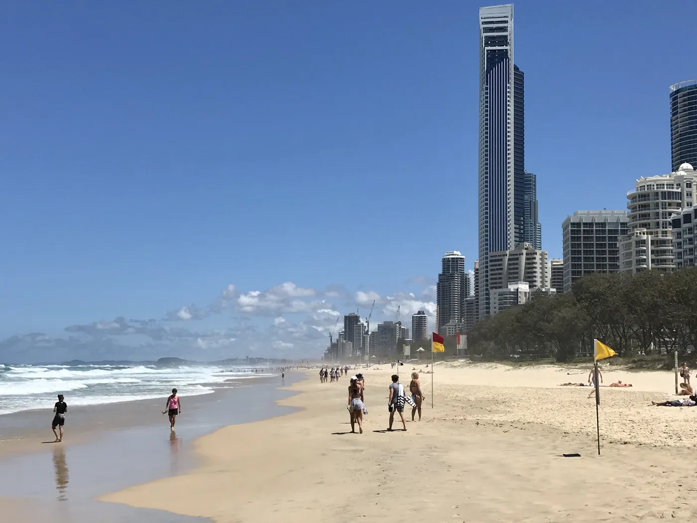 The beach north of Surfers Paradise, with the towers behind