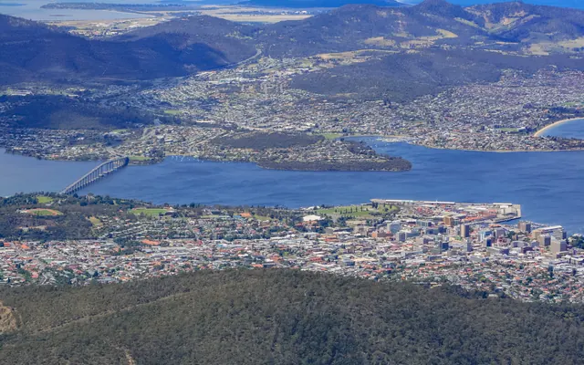 Hobart and the River Derwent seen from kunanyi / Mount Wellington