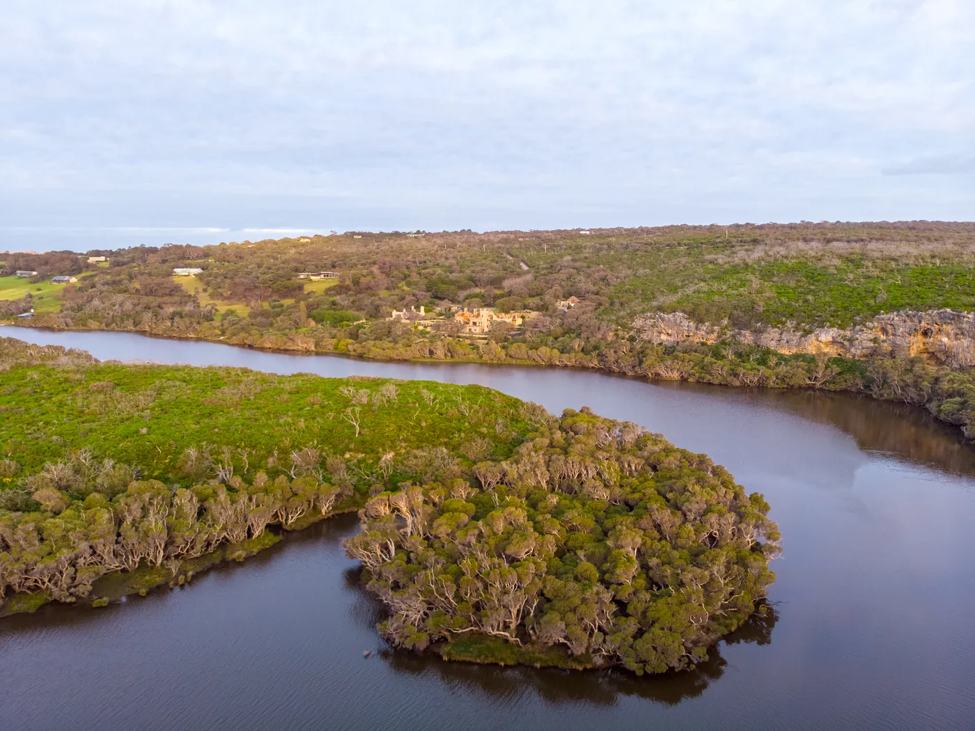 The Margaret River winding to the sea at Prevelly