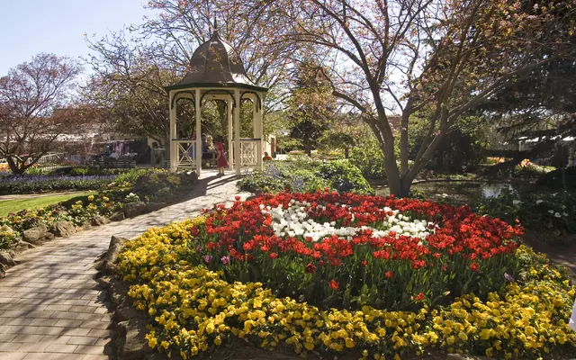 Tulip beds and a garden rotunda at Bowral's tulip festival