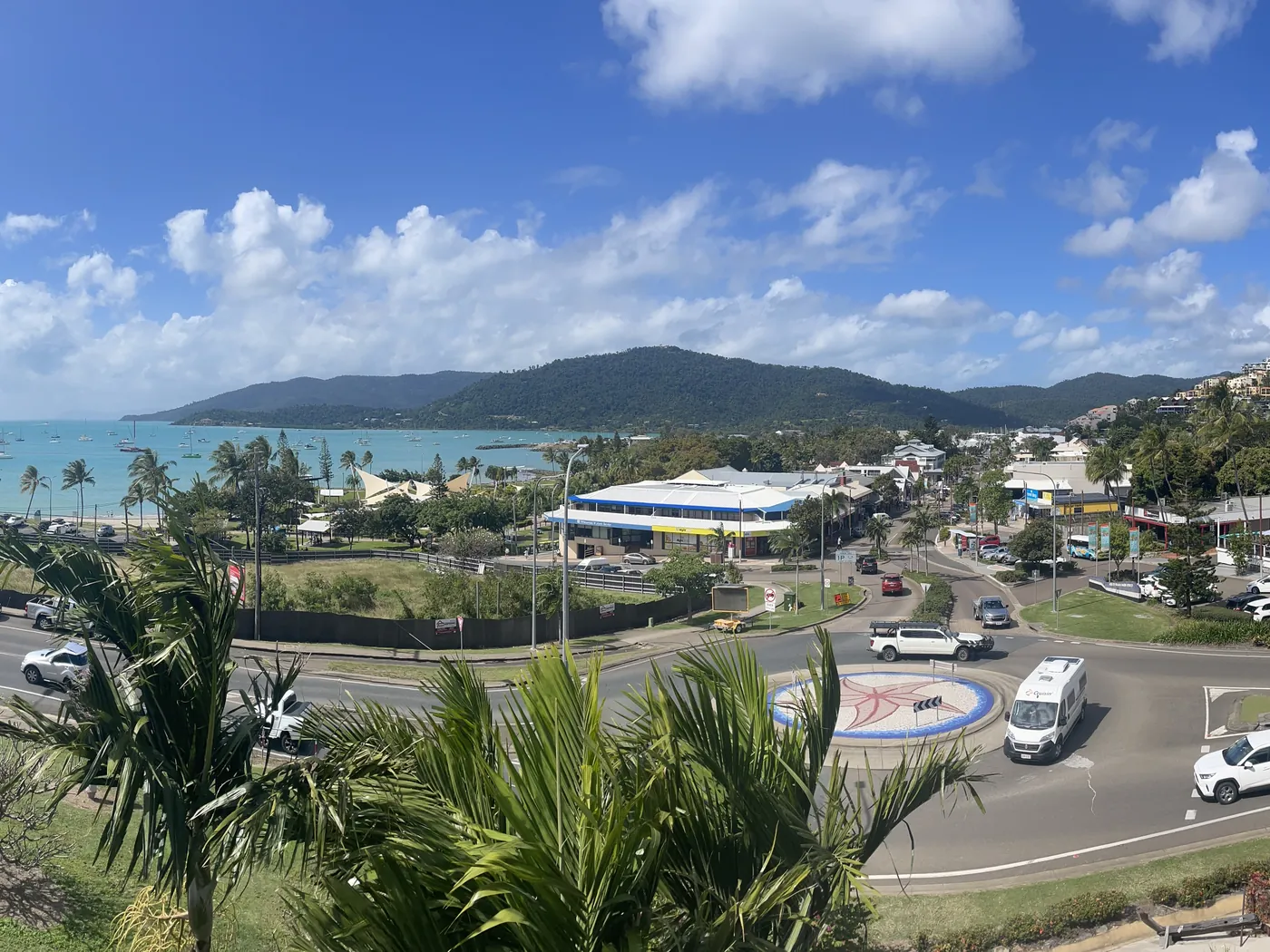 Airlie Beach and the bay from the hill above the town