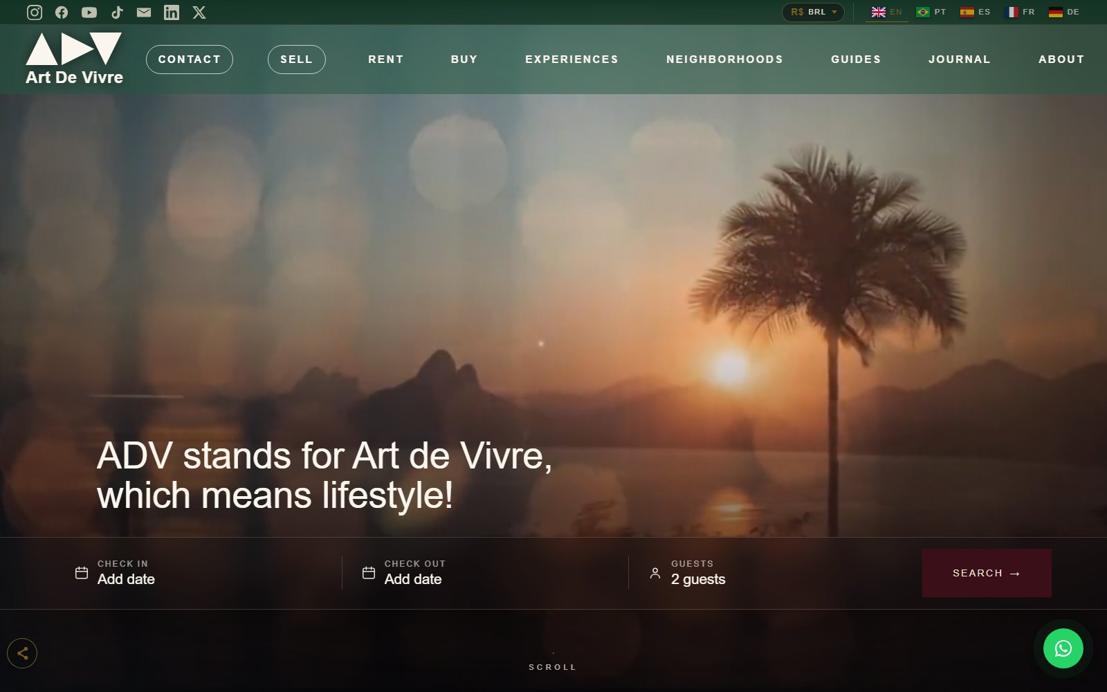Home page of Art de Vivre, Rio de Janeiro (runs on Guesty)