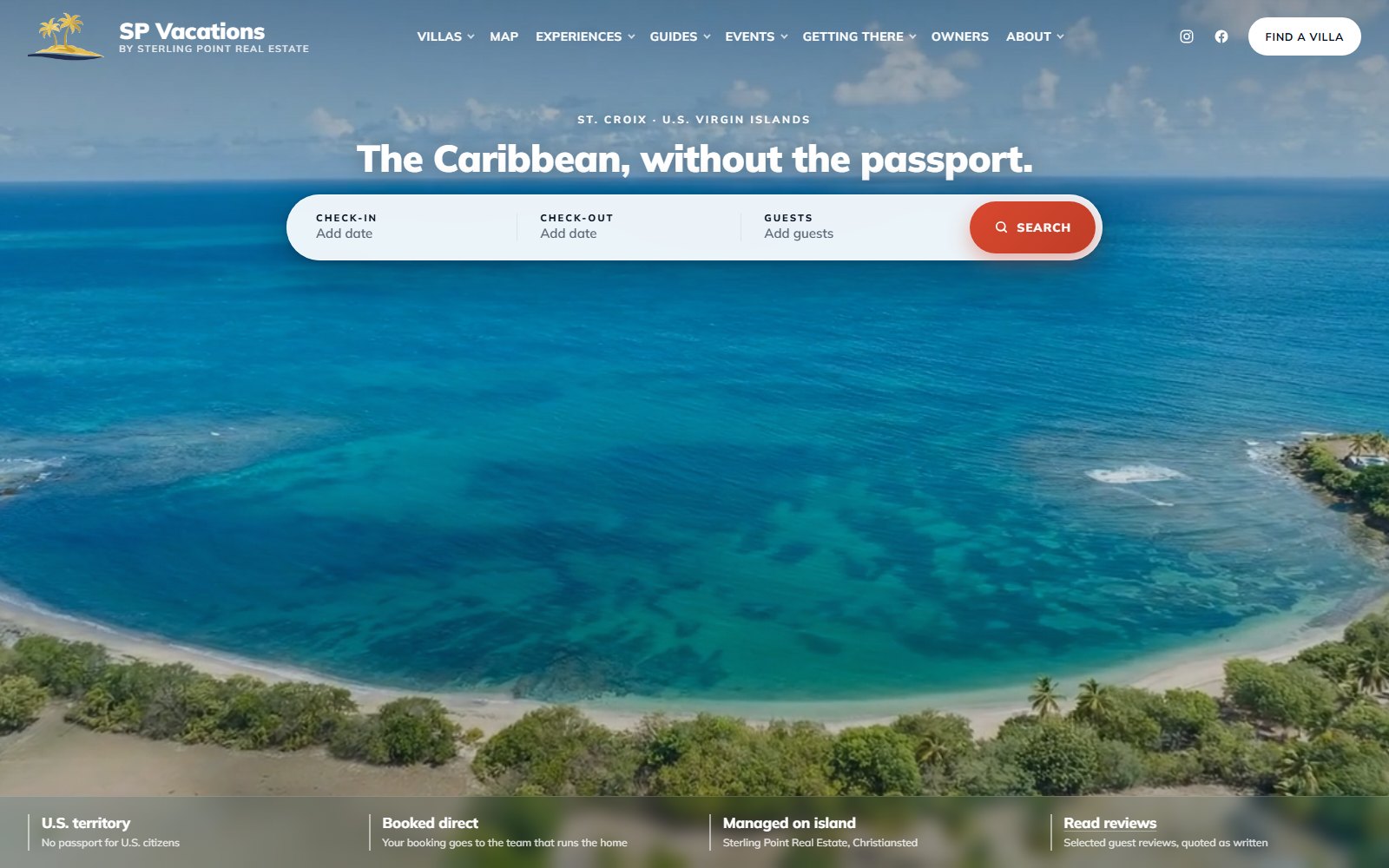 Home page of SP Vacations, St. Croix (runs on Hostaway)