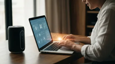 Airbnb host using AI tools on laptop with property management dashboard