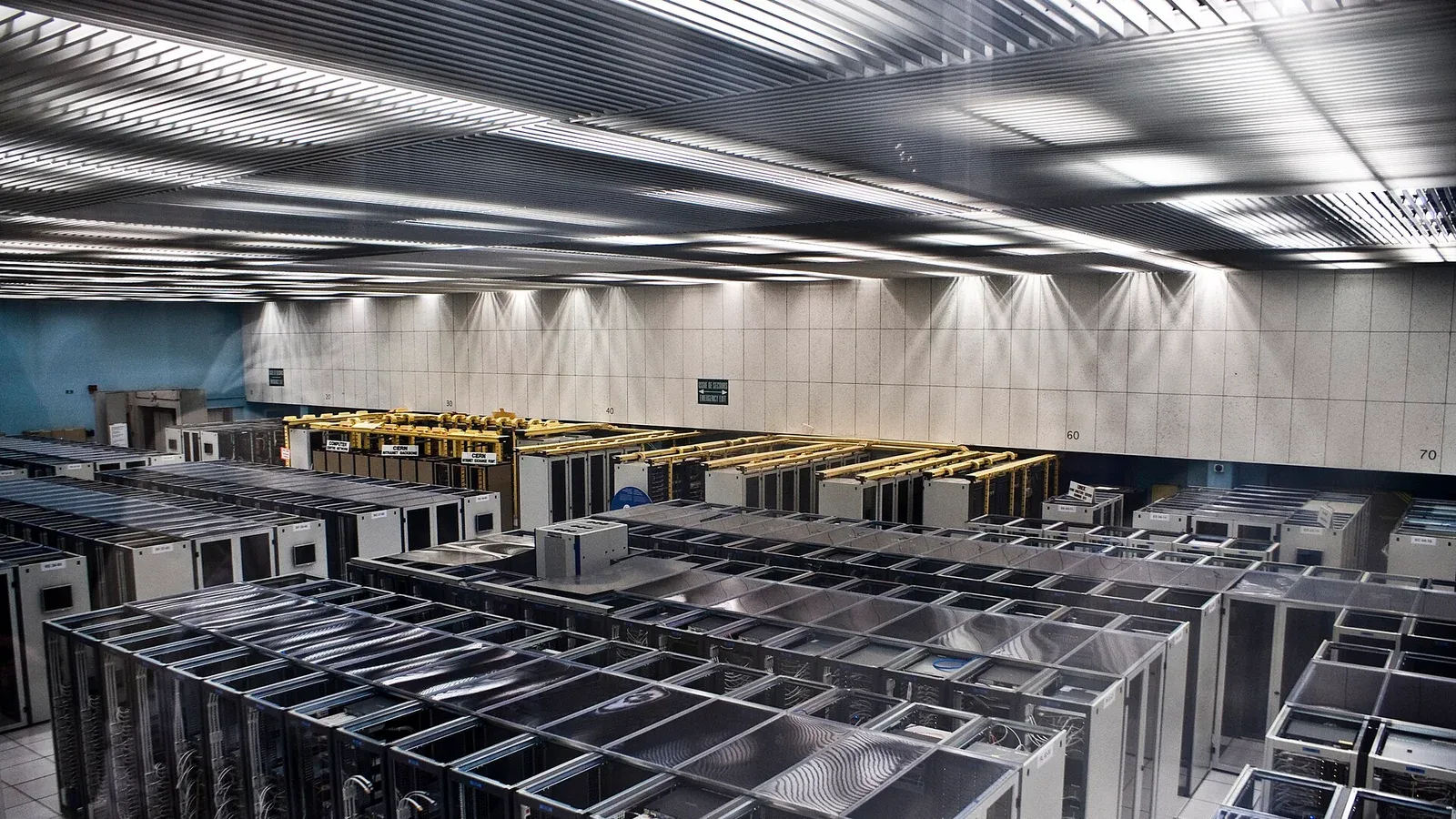 Rows of servers filling a data centre hall