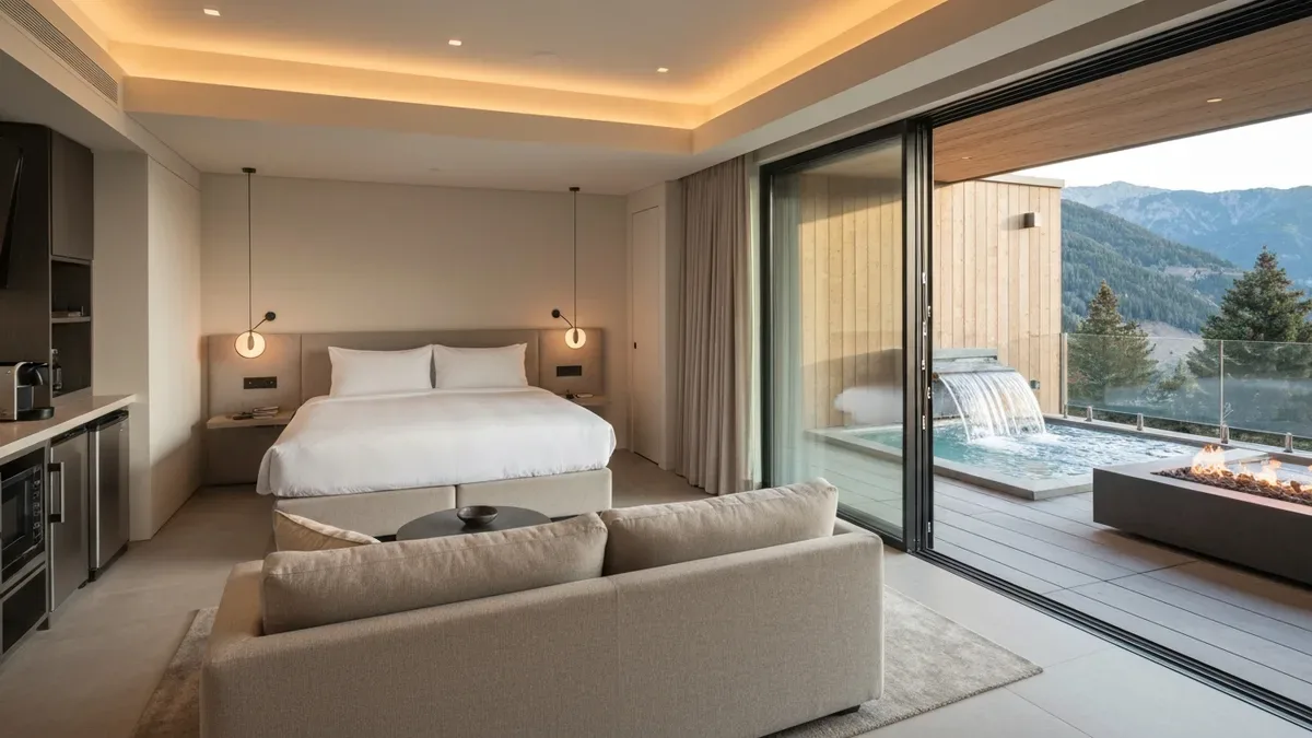 Luxury Airbnb hot tub on private deck with mountain view