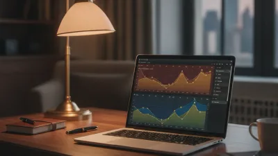 Laptop showing a vacation rental pricing calendar with rates rising toward a weekend, on a desk beside a coffee mug