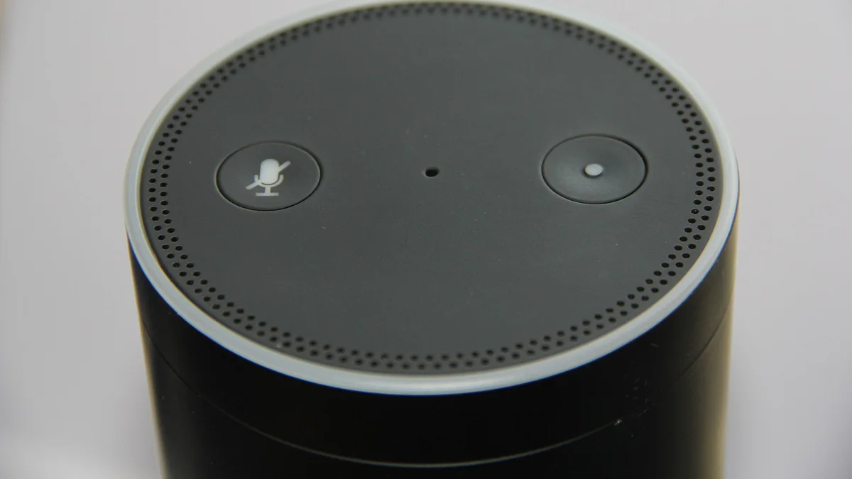 An Amazon Echo smart speaker viewed from above