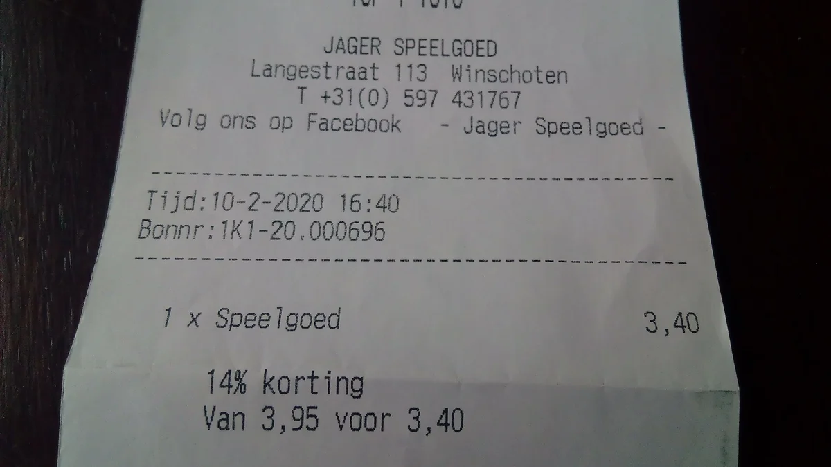A printed store receipt