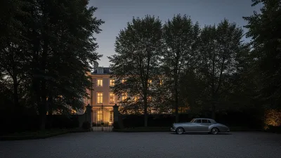 Quietly luxurious estate at dusk, the kind of home that earns trust with high-net-worth guests