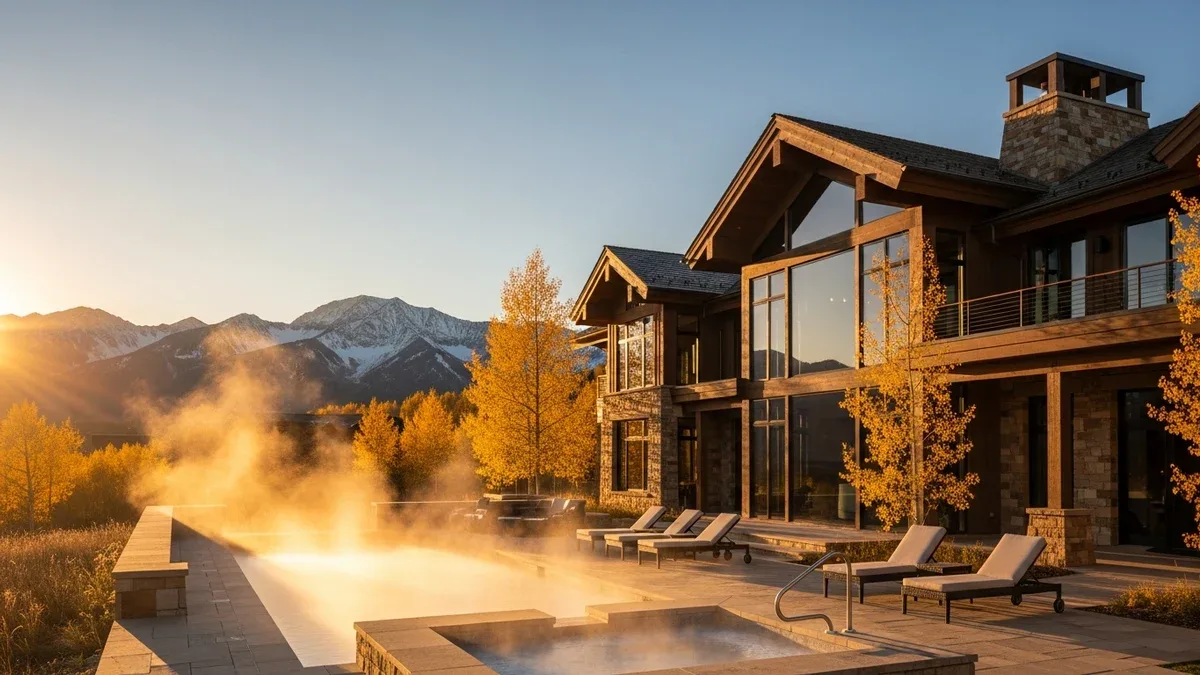 Trophy mountain estate in a marquee U.S. luxury short-term rental market at golden hour