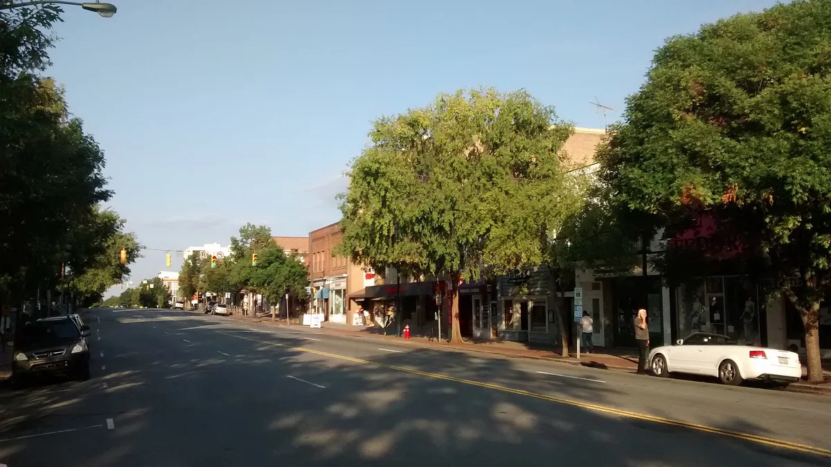 Franklin Street in Chapel Hill, North Carolina, the main commercial strip beside the University of North Carolina campus