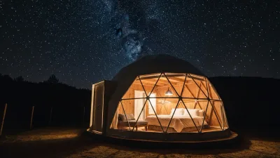 Geodesic dome glamping Airbnb with stargazing skylight in wilderness setting