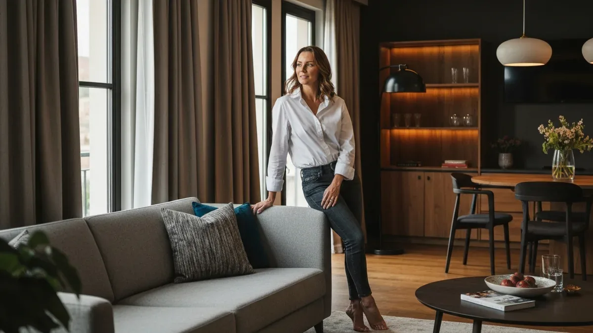 Host calmly reviewing guest complaint message with resolution guide open