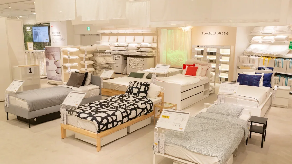Bedroom furniture displays inside an IKEA showroom