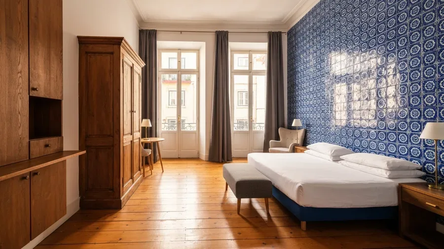 Lisbon Airbnb apartment with traditional azulejo tiles and modern interior