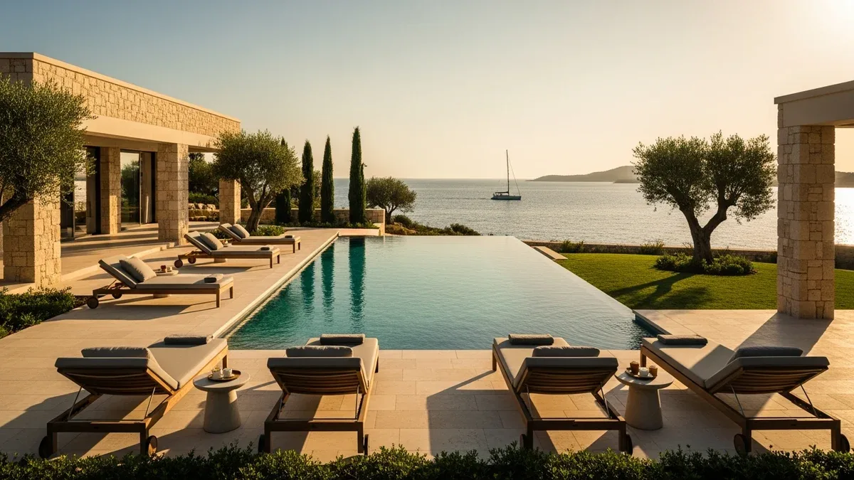 Curated luxury villa with an infinity pool overlooking the Mediterranean, the kind of home featured on high-end booking platforms