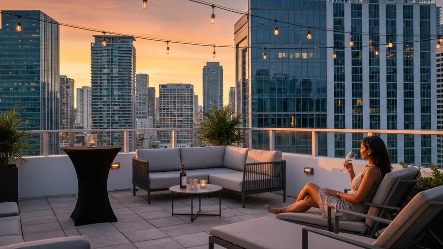 Miami short-term rental property interior with tropical decor