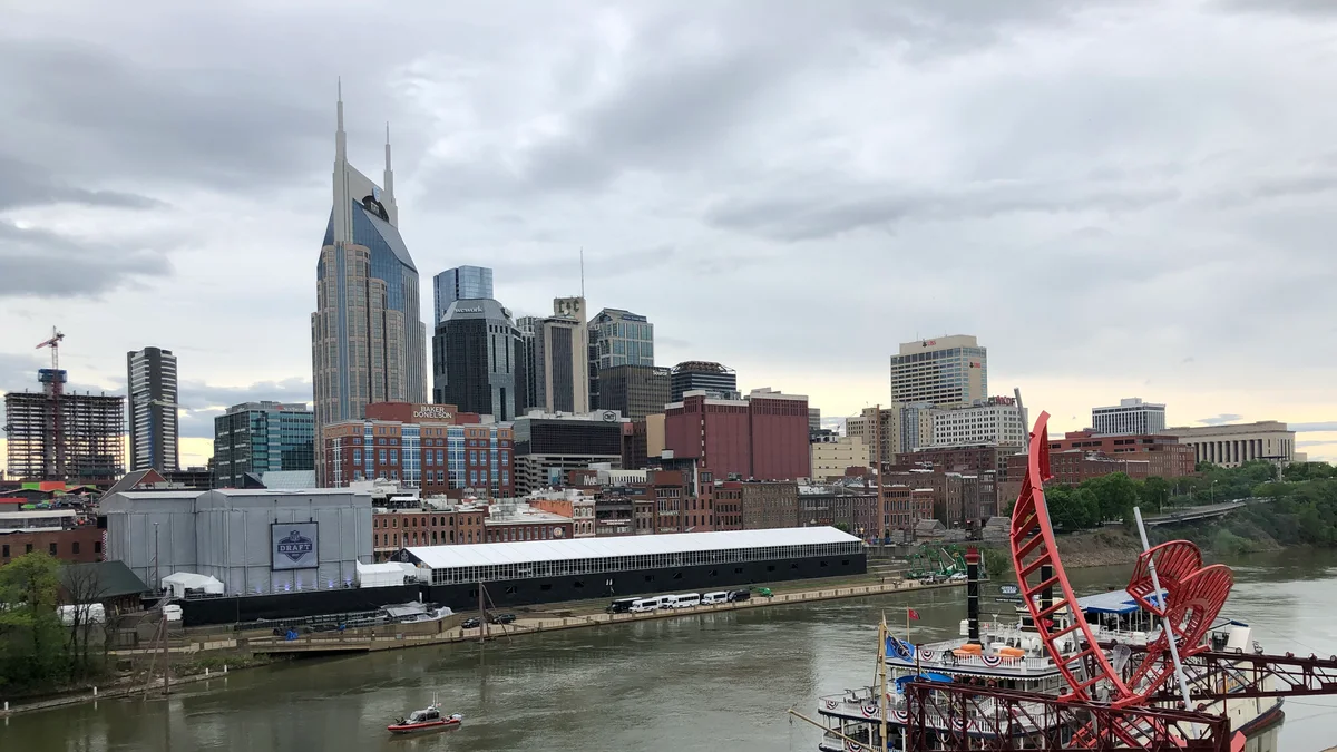 Nashville skyline over the Cumberland River — the core of a high-demand, permit-regulated STR market