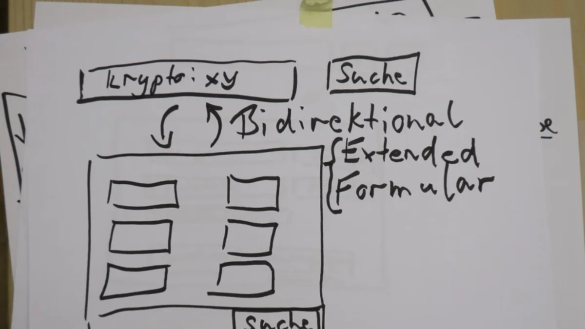 A hand-drawn interface wireframe sketched on a whiteboard
