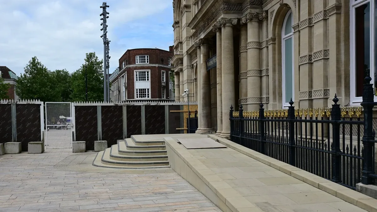 A new wheelchair ramp at the entrance to a museum building
