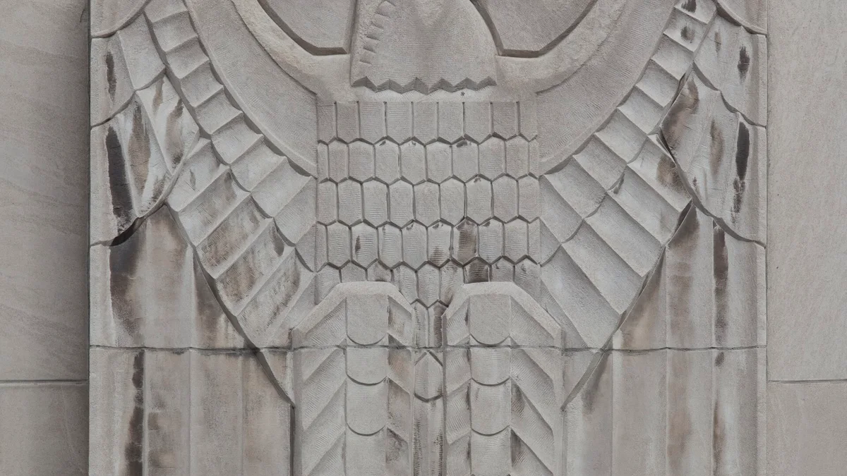 Bas-relief carving on the exterior of a United States courthouse