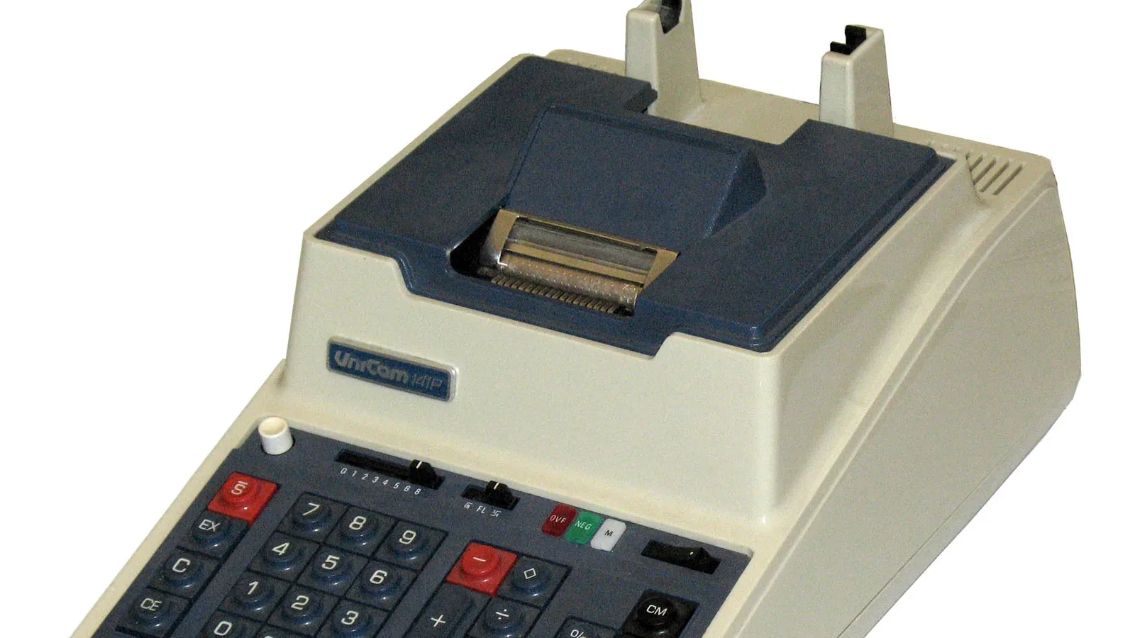 A vintage electronic desk calculator from an earlier era of office technology