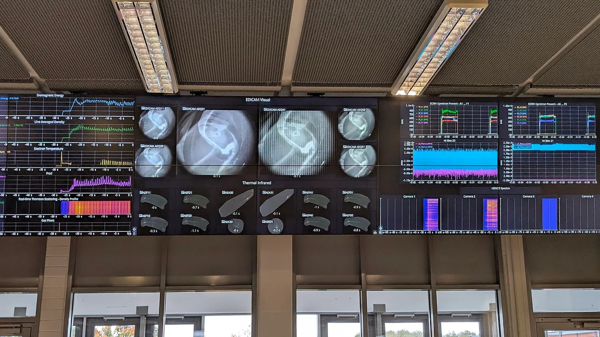 Banks of diagnostic monitors in a control room