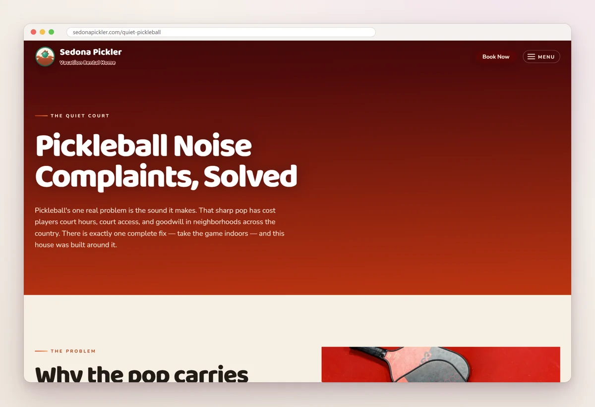 Sedona Pickler's page titled Pickleball Noise Complaints, Solved, explaining why the sound of the game carries and how a private indoor court avoids it