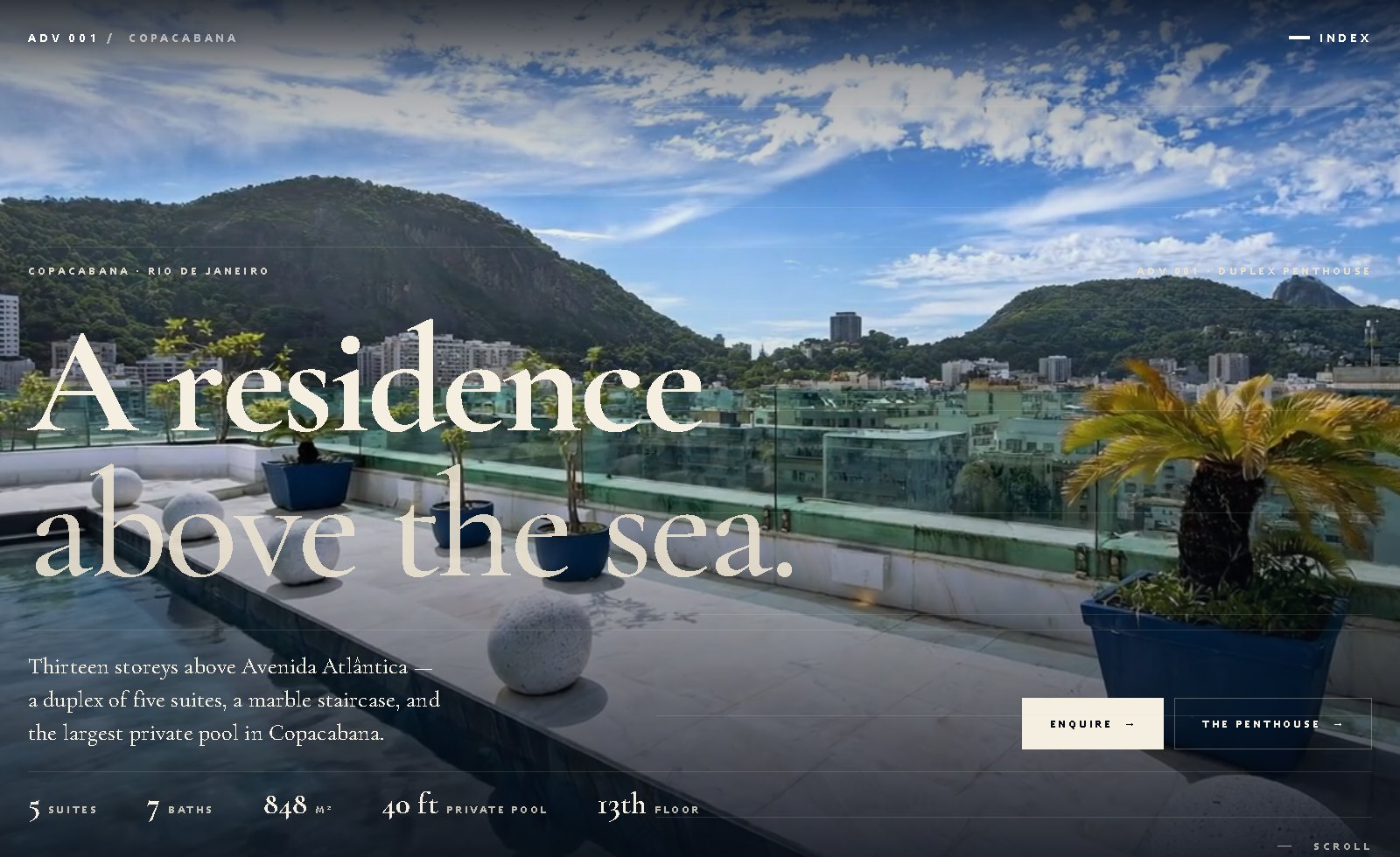 Copacabana penthouse website — a residence above the sea with the largest private pool in Copacabana