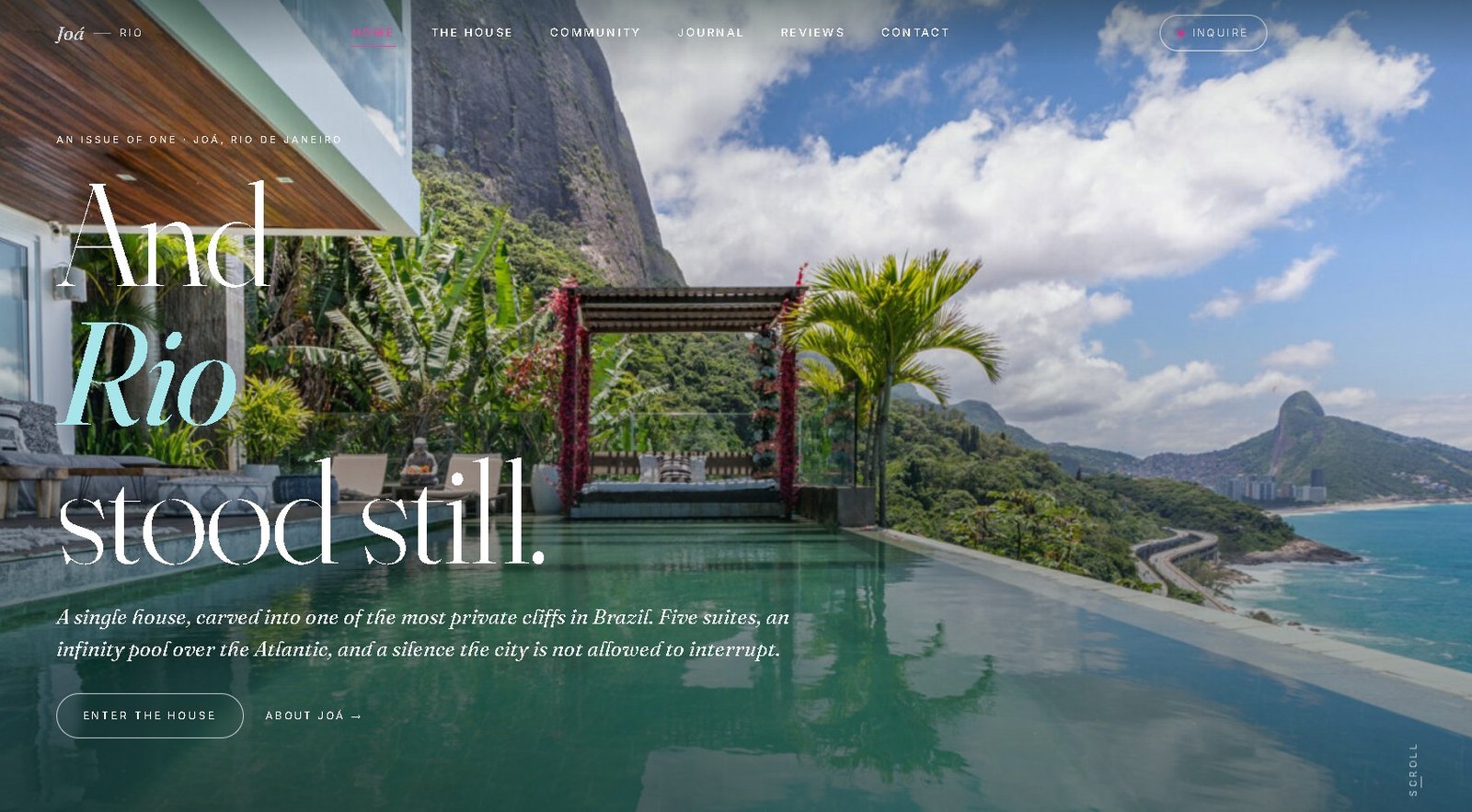 joario.com homepage — cliffside villa with infinity pool over the Atlantic in Joá, Rio de Janeiro