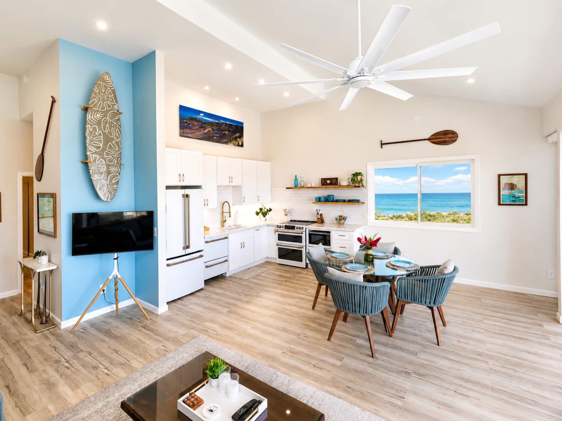 Maui Beachside Bungalows — a bright renovated bungalow interior with ocean view in Kihei, Maui