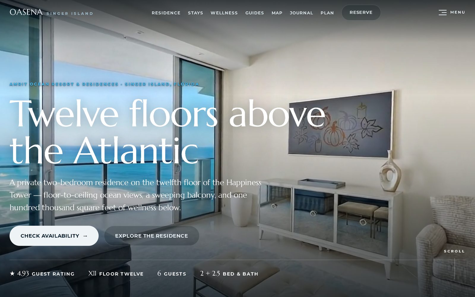 OASENA homepage — a private oceanfront residence above the Atlantic on Singer Island