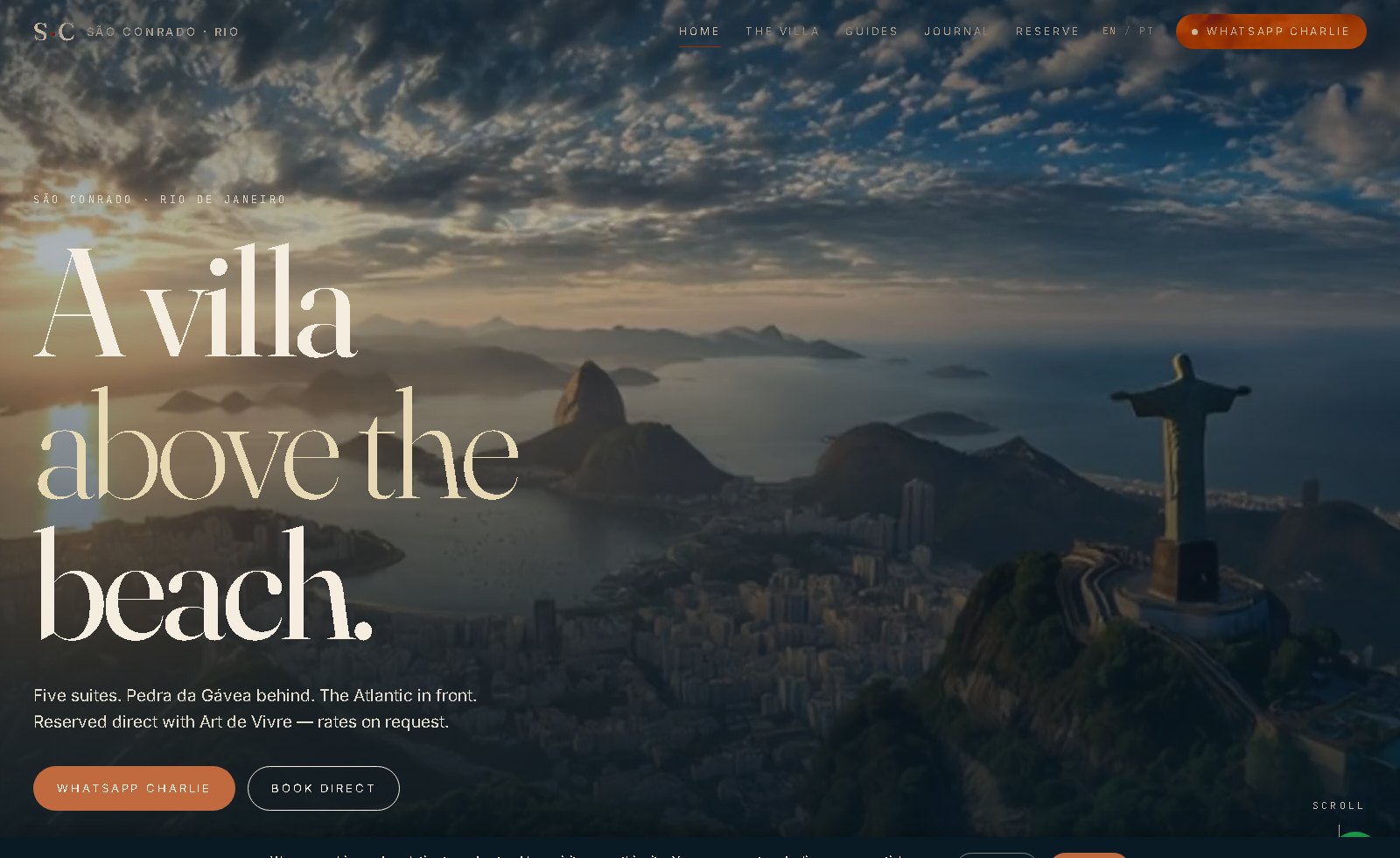 Sao Conrado villa website — a five-suite villa above the beach, Rio de Janeiro