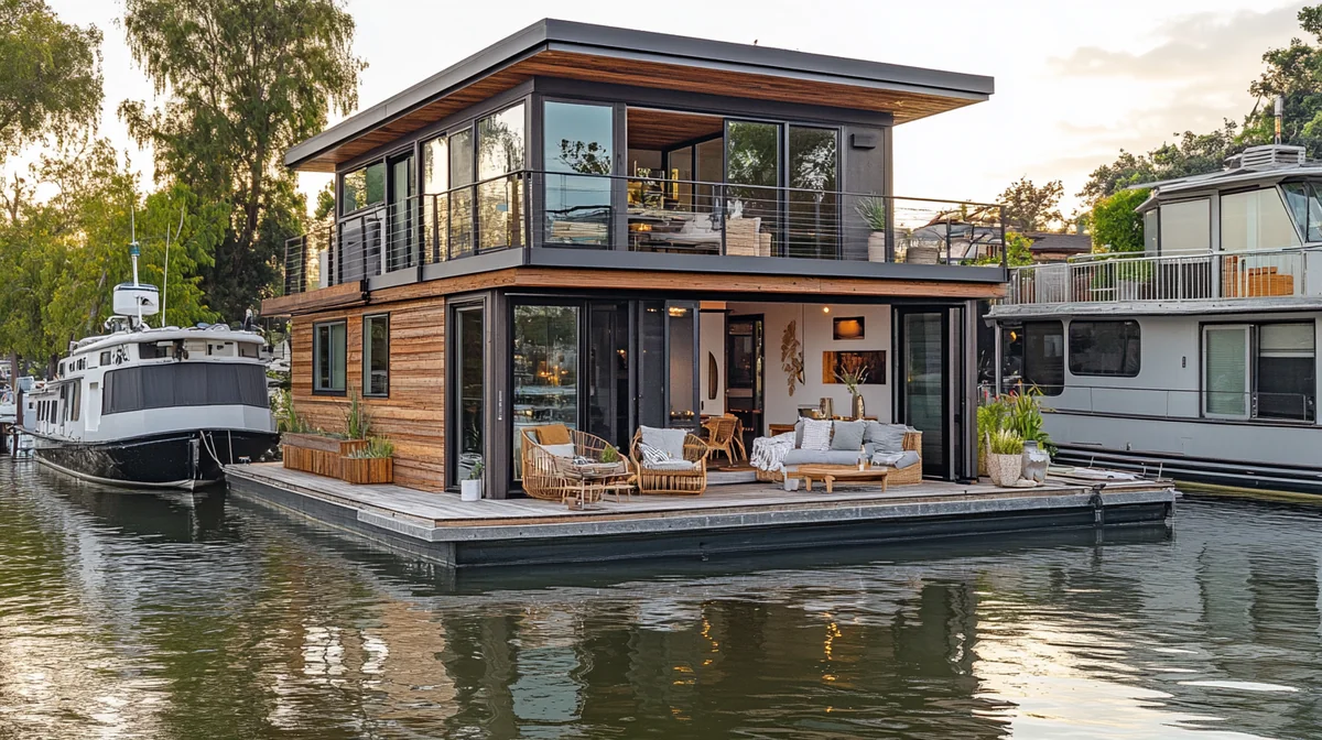 Luxury houseboat with deck and lake view