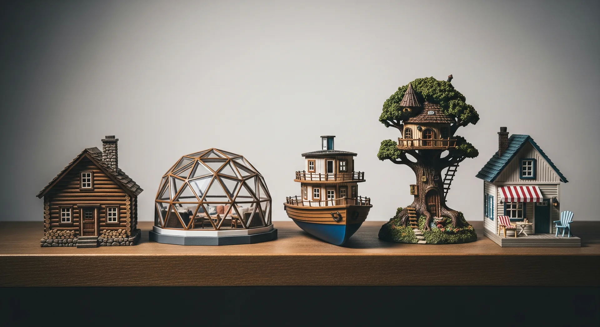 A lineup of miniature model houses in different styles — every property type tells a different marketing story