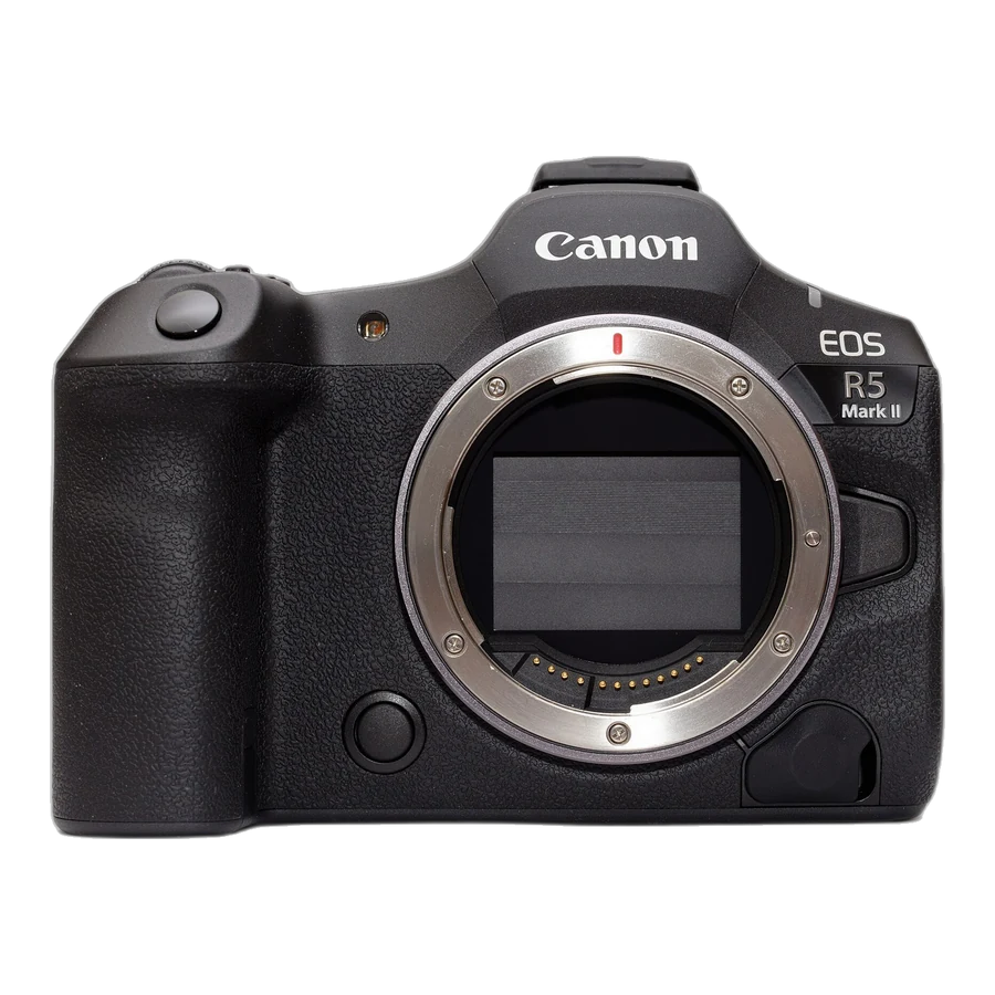 Canon EOS R5 Mark II — the camera reviewed in this guide, photographed against a plain background