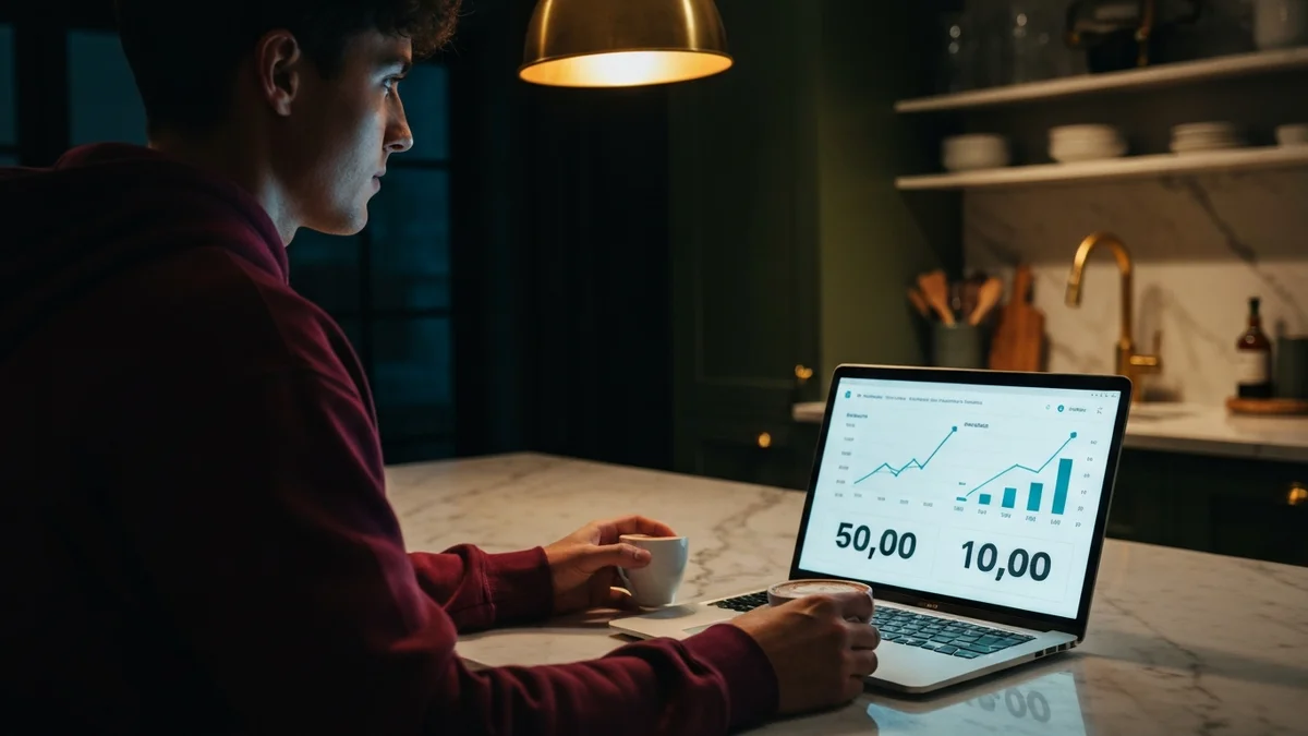 Host at night reviewing analytics dashboard for a newly launched listing