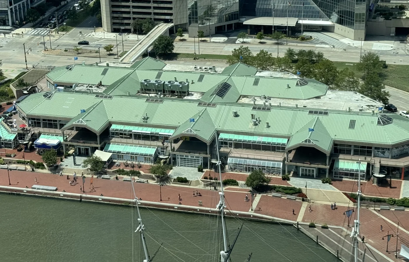 The Harborplace pavilions on Baltimore's Inner Harbor, opened in 1980