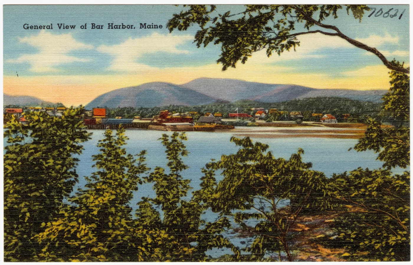 Vintage postcard with a general view of Bar Harbor, Maine