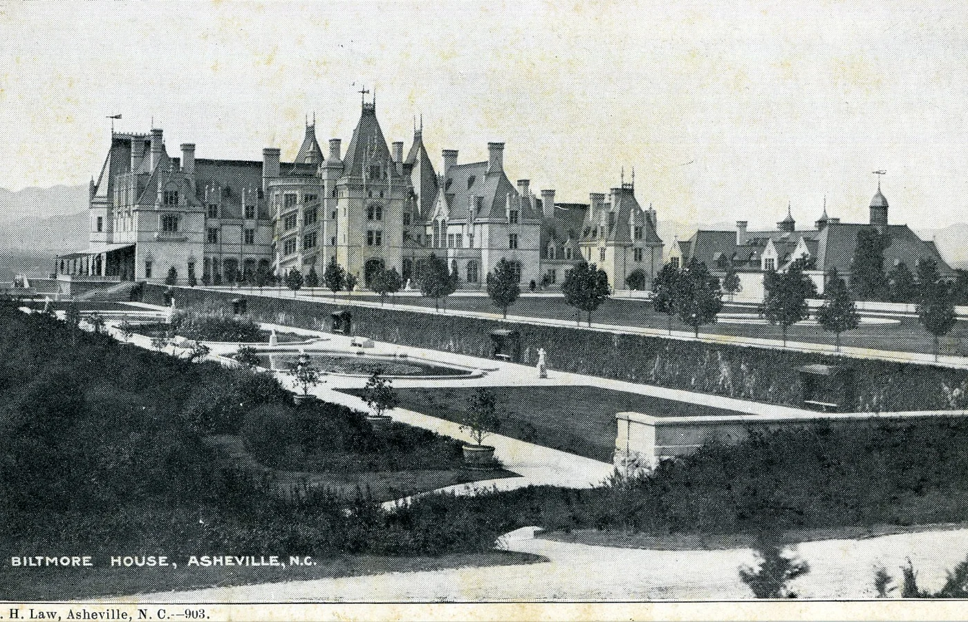 Period postcard of the Biltmore House in Asheville, North Carolina