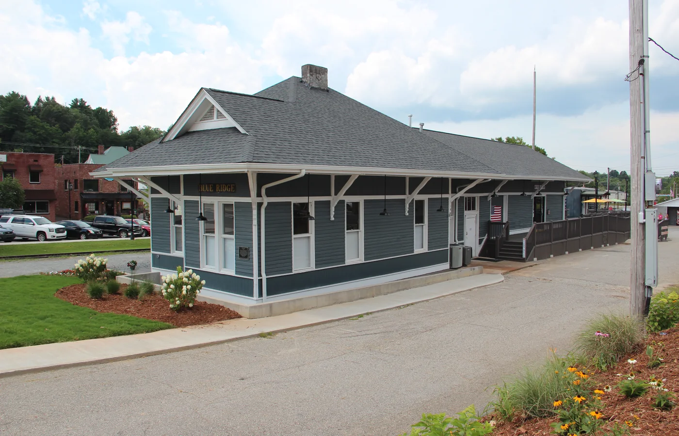 The historic railway depot in downtown Blue Ridge, Georgia, home of the Blue Ridge Scenic Railway