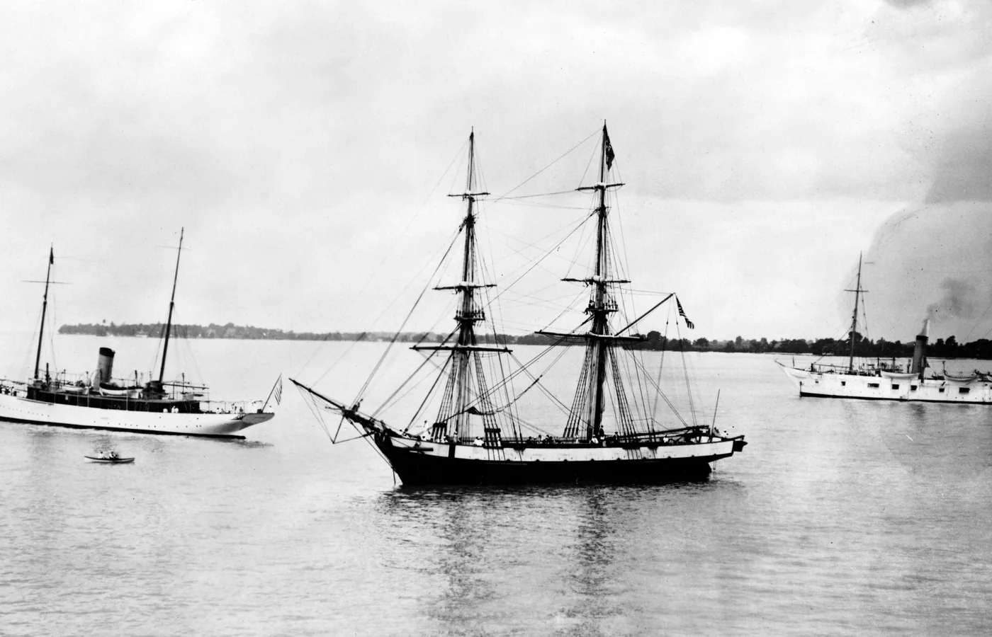 The raised and reconstructed brig Niagara at Erie, Pennsylvania, photographed during the 1913 Battle of Lake Erie centennial