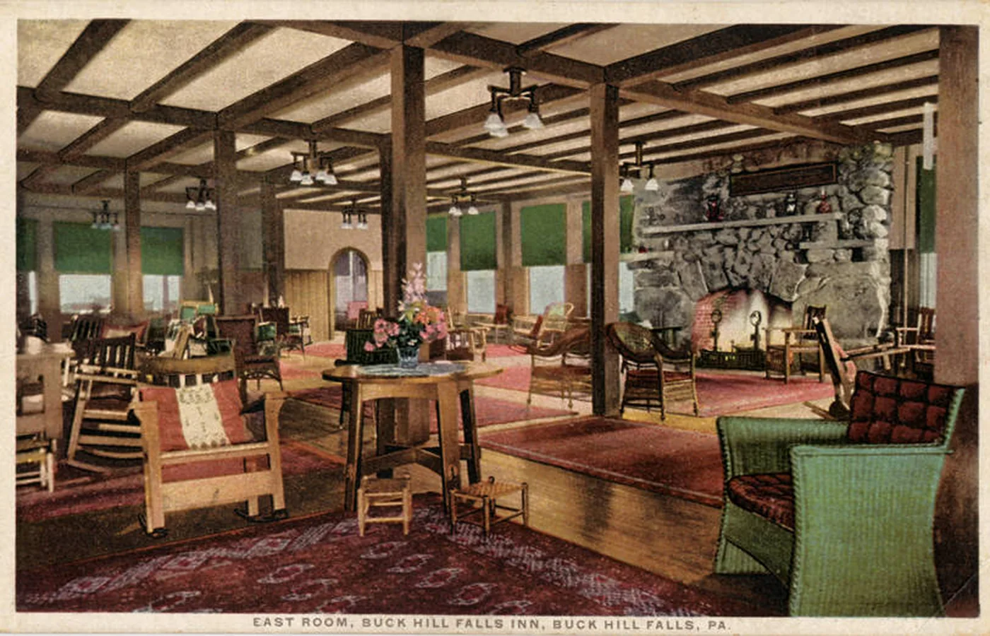 Postcard of the East Room at the Buck Hill Falls Inn in the Pocono Mountains of Pennsylvania