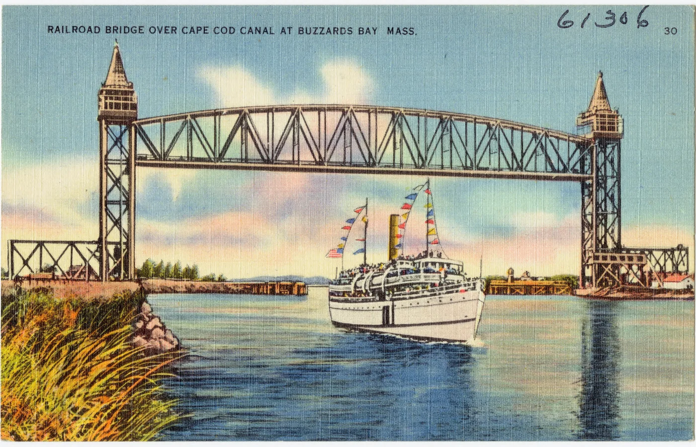 Postcard of the railroad bridge over the Cape Cod Canal at Buzzards Bay, Massachusetts