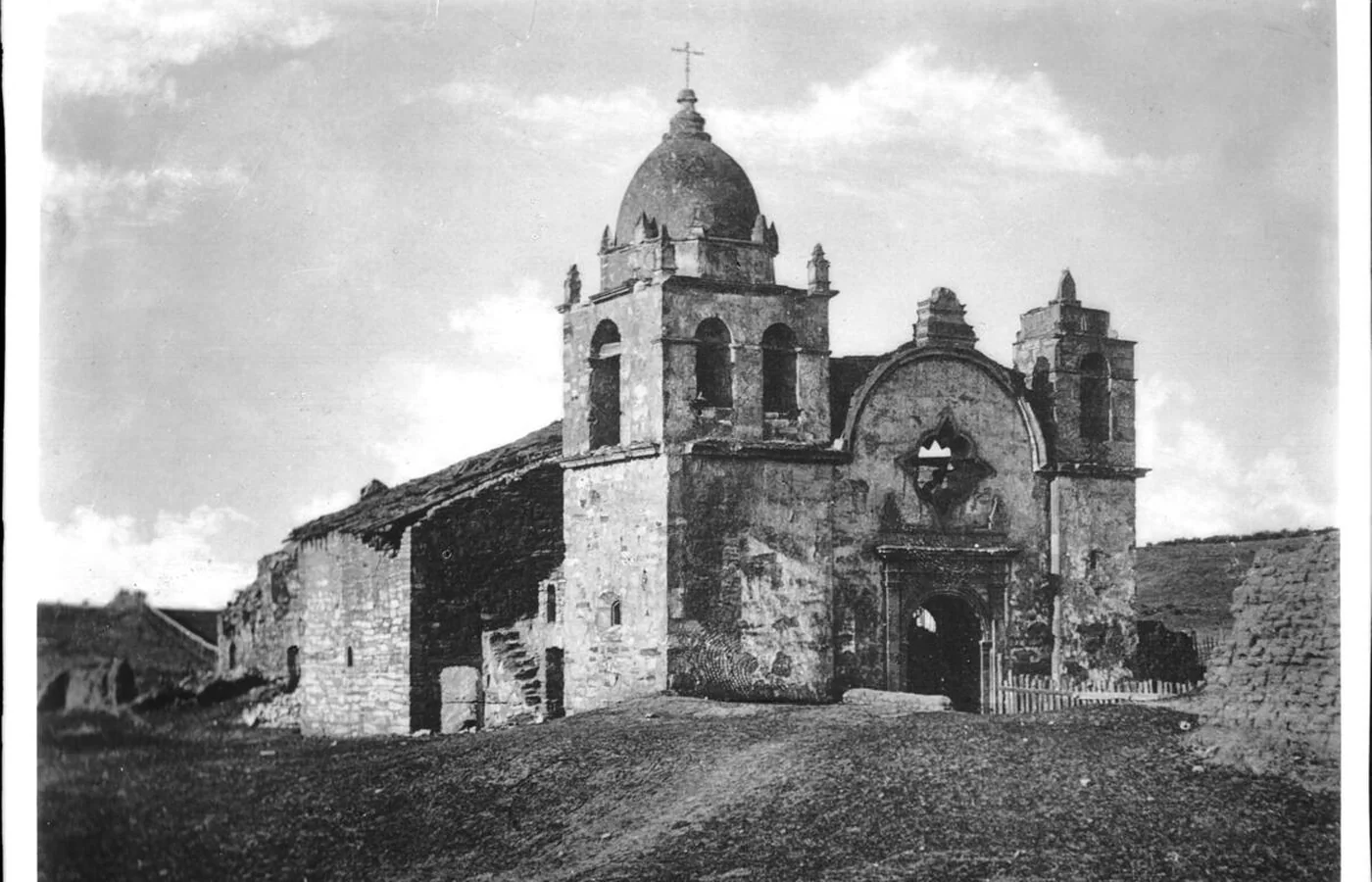 Mission San Carlos Borromeo de Carmelo, the Carmel Mission, photographed before restoration around 1875